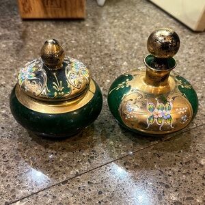 Vintage Green and Gold Decorative Jars